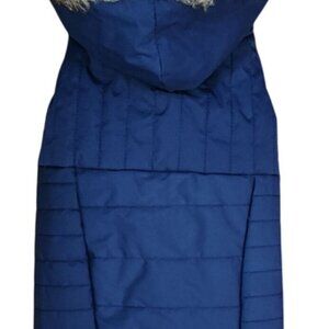 Eddie Bauer Pet Dog Coat With Faux Fur Trim & Fleece Lining Navy Blue Med